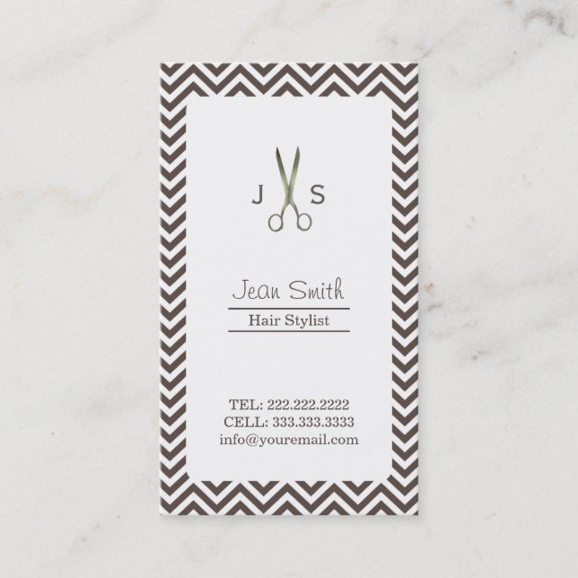 Tarjeta De Visita Clásico Oscuro Tan Chevron Stripes Hair Stylist (Anverso)