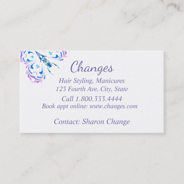 Tarjeta De Visita Clásico Personalizado de pelo y clavos de mariposa (Anverso)
