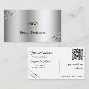Tarjeta De Visita Clásico plateado con logotipo de líneas brillantes