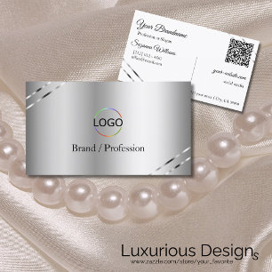 Tarjeta De Visita Clásico plateado con logotipo de líneas brillantes