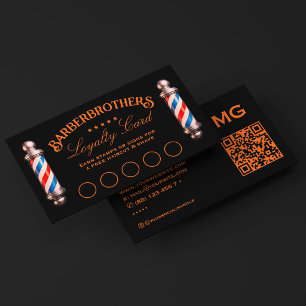 Tarjeta De Visita Clásico Poste de Barbería Naranja Negro Lealtad