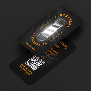 Tarjeta De Visita Clásico Poste de Barbería Negro Naranja Barbería