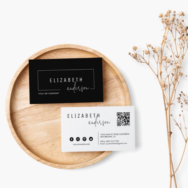 Tarjeta De Visita Clásico Profesional Código QR Blanco Negro Moderno (Subido por el creador)