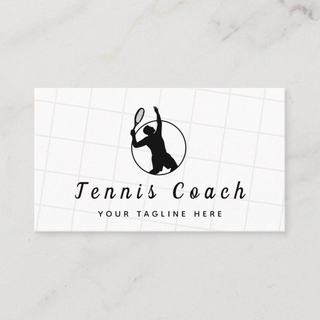 Tarjeta De Visita Clásico profesional del entrenador de tenis en bla (Anverso)
