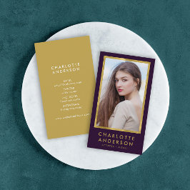 Tarjeta De Visita Clásico Purple Faux Gold foto de la cabeza