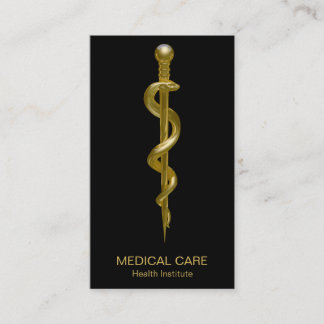 Tarjeta De Visita Clásico Rod de Asclepius Medical Gold sobre negro