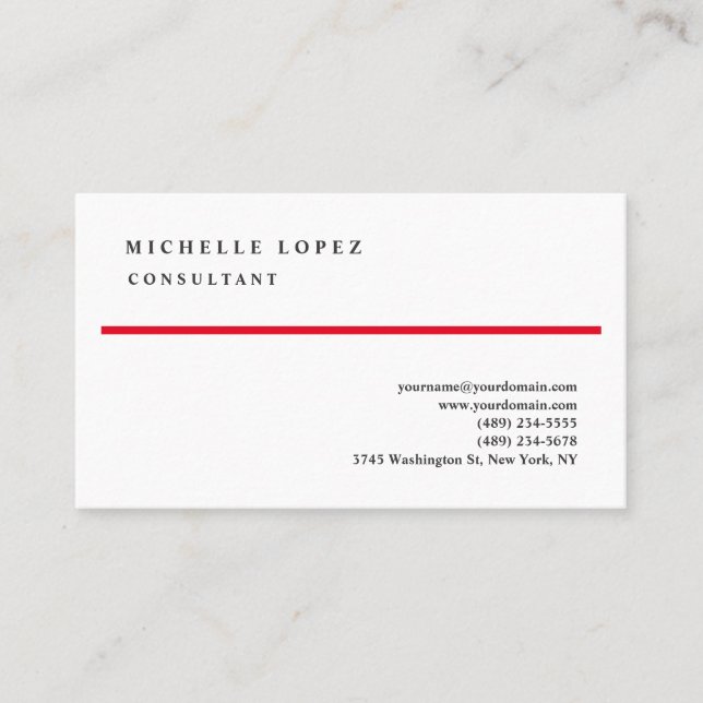 Tarjeta De Visita Clásico Rojo Blanco Elegante Profesional (Anverso)