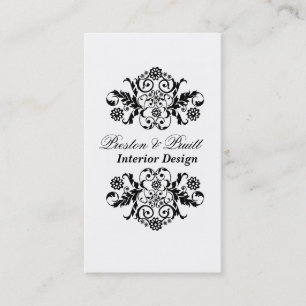 Tarjeta De Visita Clásico Royal Damasco Black White Professional