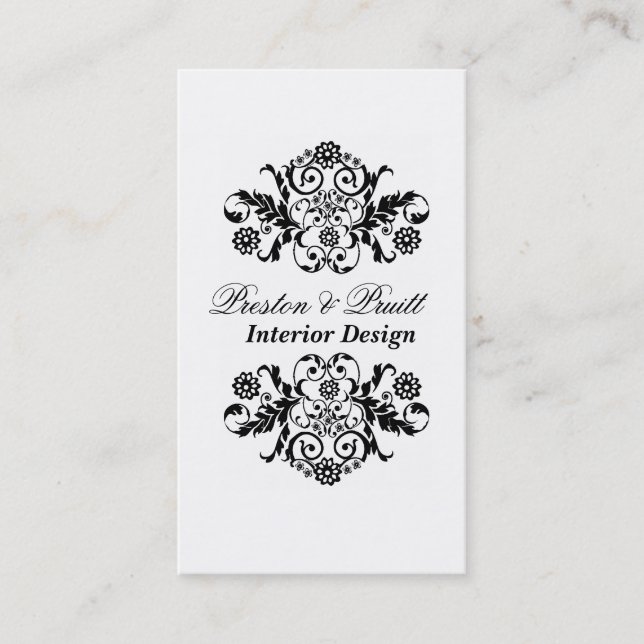 Tarjeta De Visita Clásico Royal Damasco Black White Professional (Anverso)