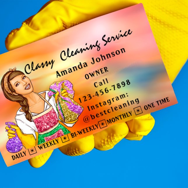 Tarjeta De Visita Clásico Servicio de Limpieza de Casas Holograma Ma (Classy House Cleaning Services Maid Holograph Business Card)