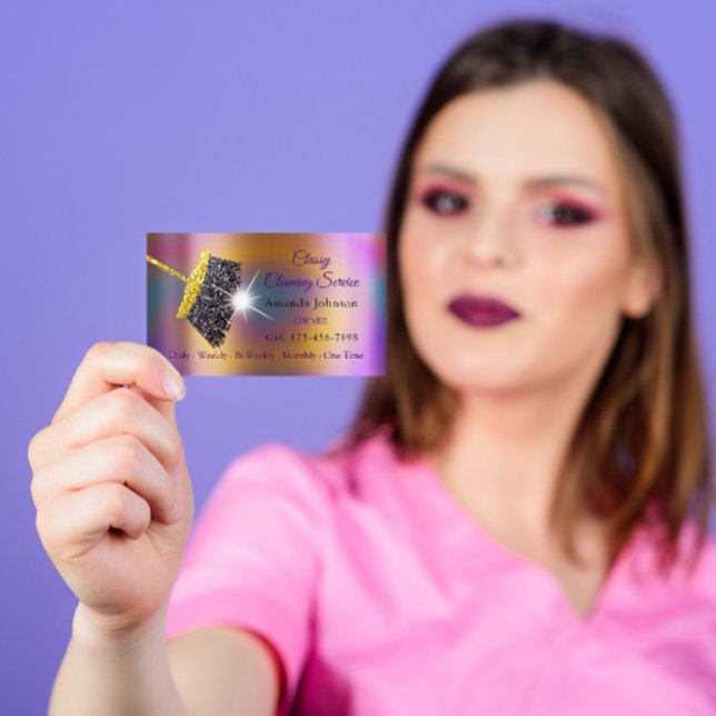 Tarjeta De Visita Clásico Servicio de Limpieza Holograma dorado plat (Subido por el creador)