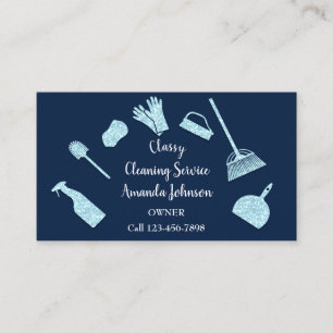 Tarjeta De Visita Clásico Servicio de Limpieza Logo Gold Maid Glam 