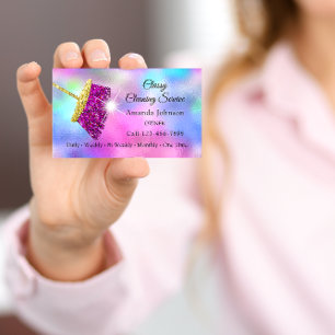 Tarjeta De Visita Clásico Servicio de Limpieza Maid Gold Fuchsia Blu