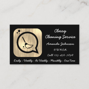 Tarjeta De Visita Clásico Servicio de Limpieza Maid Gold Groom Logo 