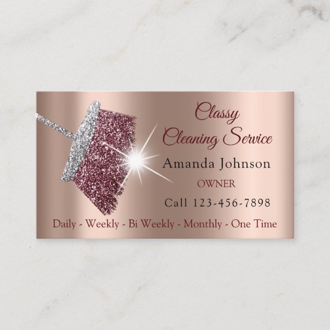 Tarjeta De Visita Clásico Servicio de Limpieza Maid Rosa Silver Maro (Anverso)