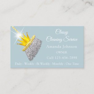 Tarjeta De Visita Clásico Servicio de limpieza Maid Silver Broom Cr