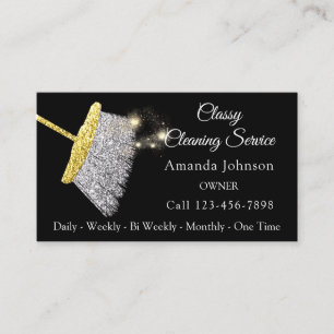 Tarjeta De Visita Clásico Servicio de Limpieza Maid Silver Gold Blac
