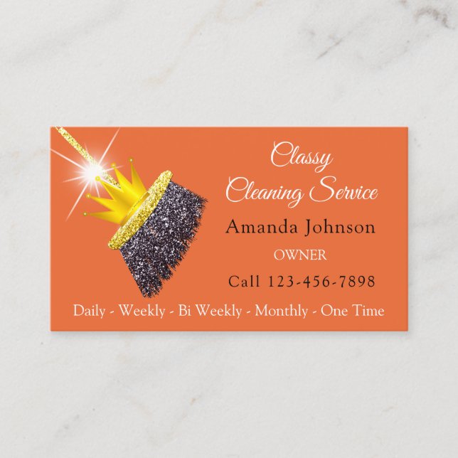 Tarjeta De Visita Clásico Servicio de Limpieza Naranja de la Corona  (Anverso)
