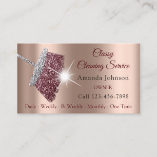 Tarjeta De Visita Clásico servicio de limpieza Rosa plateado Maroon