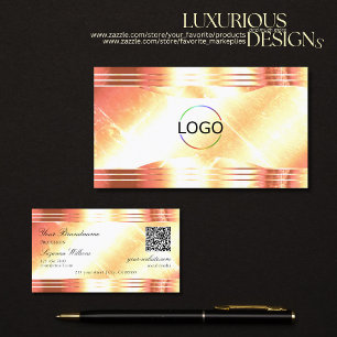 Tarjeta De Visita Clásico Shimmery Rosa Gold Logo QR Código Lujoso