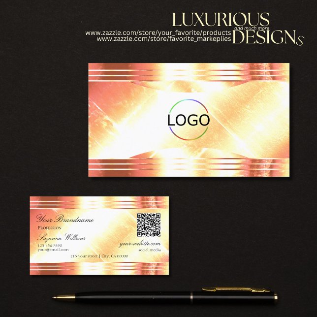 Tarjeta De Visita Clásico Shimmery Rosa Gold Logo QR Código Lujoso (Subido por el creador)