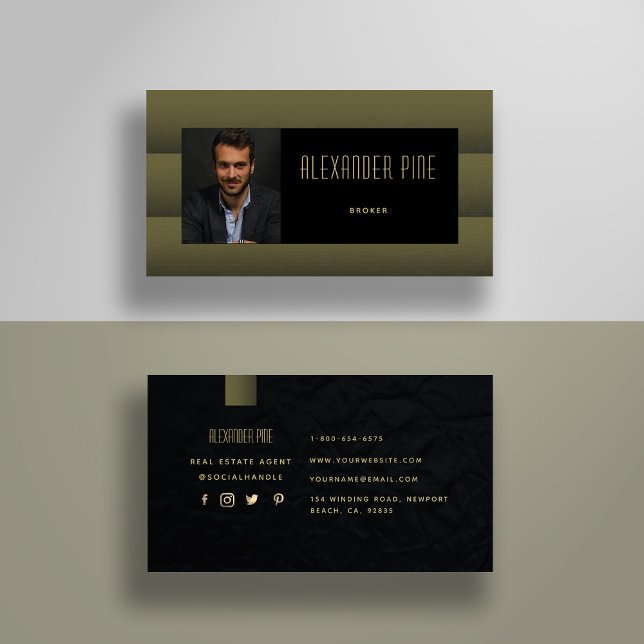 Tarjeta De Visita Clásico Simple Moderno Oro Negro Profesional Foto (Subido por el creador)