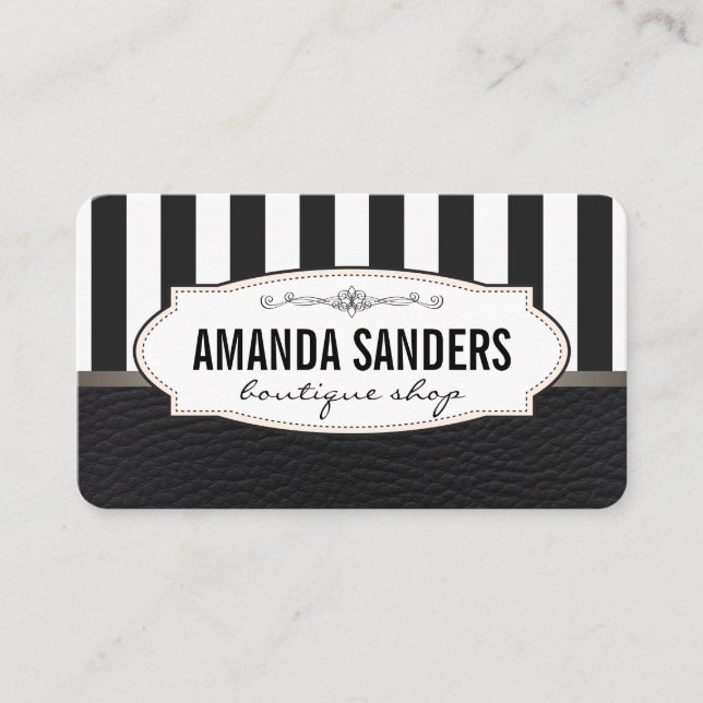 Tarjeta De Visita Clásico Stripes Faux Leather (Anverso)