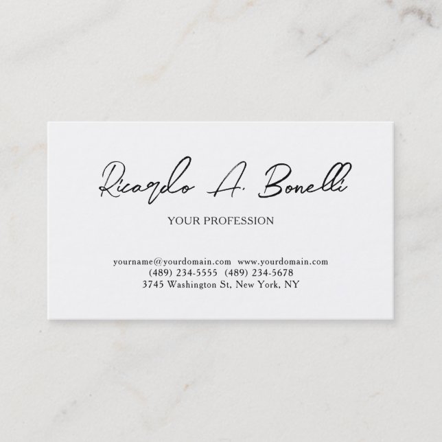 Tarjeta De Visita Clásico Único Profesional Simple Blanco (Anverso)