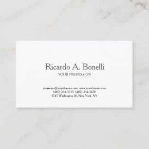 Tarjeta De Visita Clásico Único Profesional Simple Blanco