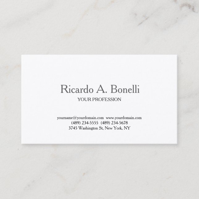 Tarjeta De Visita Clásico Único Profesional Simple Blanco (Anverso)