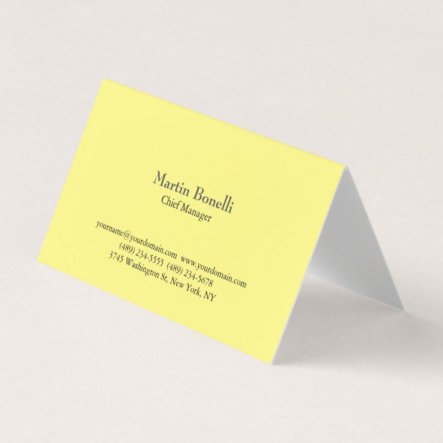 Tarjeta De Visita Clásico Único Simple Amarillo Claro (Anverso)