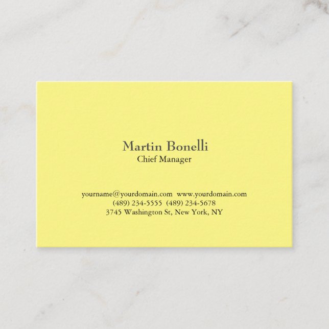 Tarjeta De Visita Clásico Único Simple Amarillo Claro (Anverso)