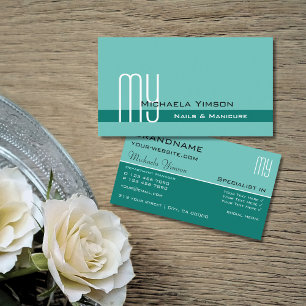 Tarjeta De Visita Clásico Verde azulado elegante con Iniciales Profe