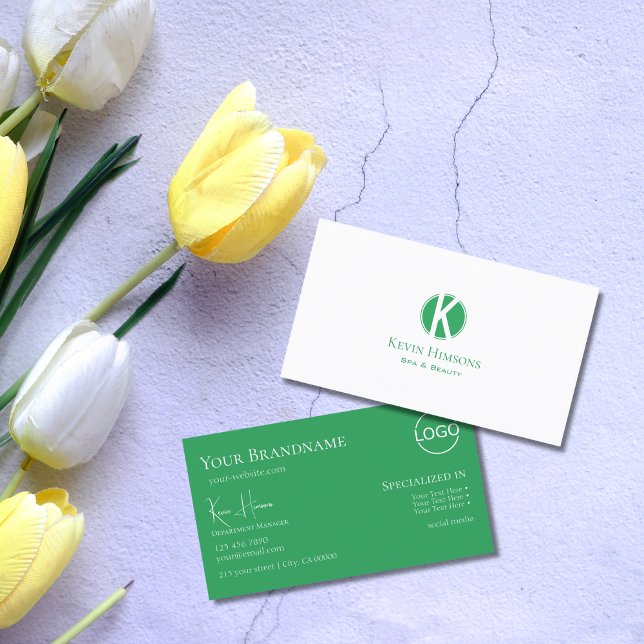 Tarjeta De Visita Clásico verde claro con monograma y logotipo (Subido por el creador)
