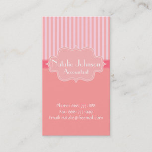 Tarjeta De Visita Clásico y Elegante, fondo de rayas rosadas