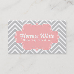 Tarjeta De Visita Clásico y elegante, patrón de chevron gris y blanc