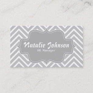 Tarjeta De Visita Clásico y elegante, patrón de chevron gris y blanc