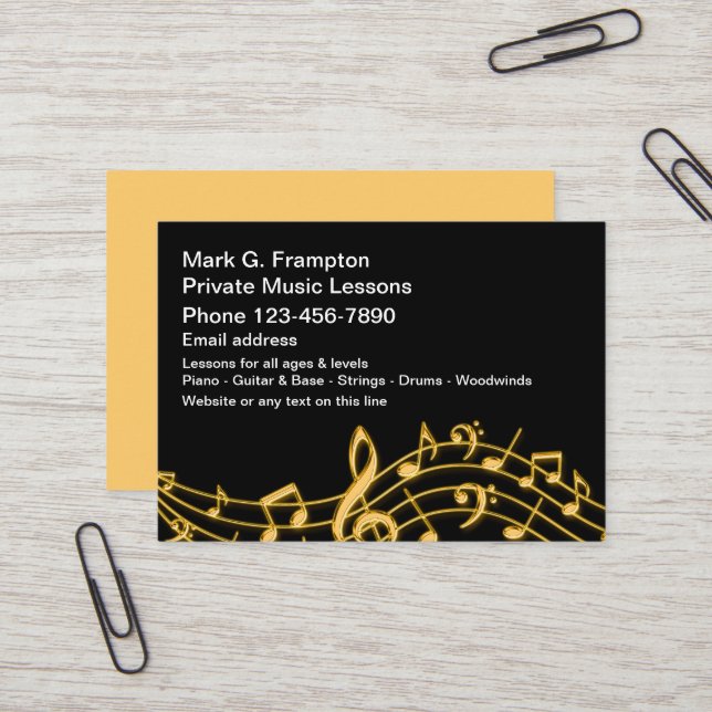 Tarjeta De Visita Clásicos de Classy Private Music Lessins (Anverso/Reverso In Situ)
