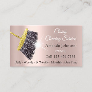 Tarjeta De Visita Clásicos Servicios De Limpieza Rosa Dorado Silver