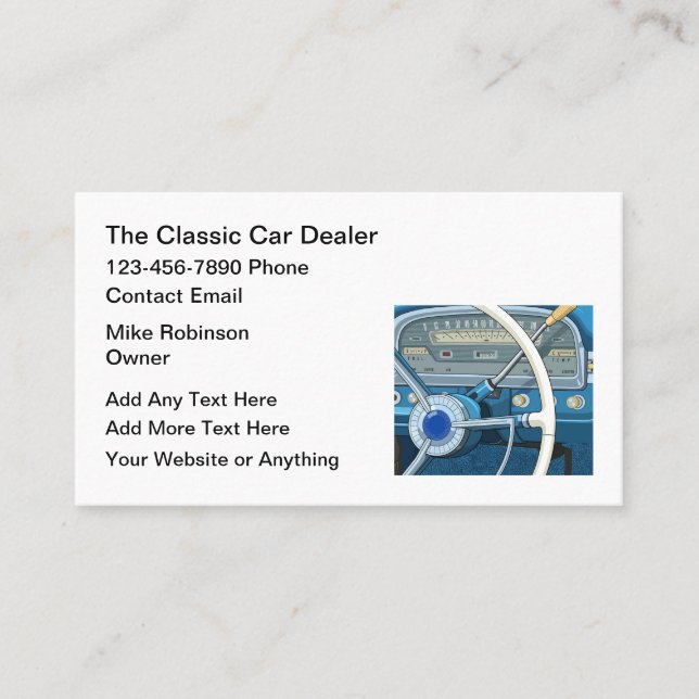 Tarjeta De Visita Classic Car Dealer Automobile Business Cards (Anverso)