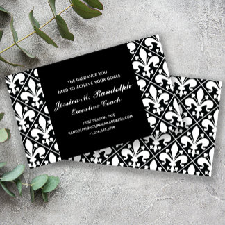 Tarjeta De Visita Classic Fleur de Lys Executive Black and White