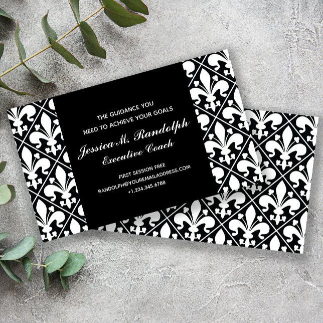 Tarjeta De Visita Classic Fleur de Lys Executive Black and White (Subido por el creador)