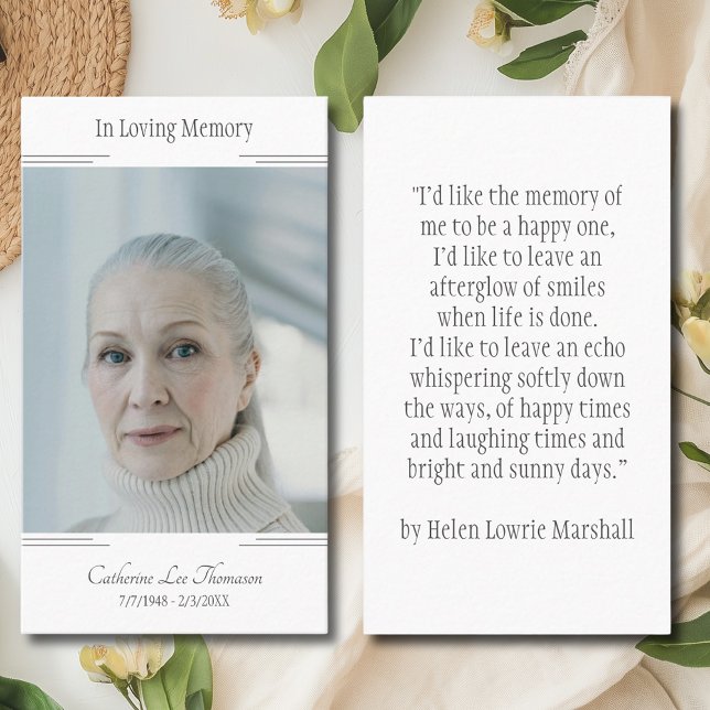 Tarjeta De Visita Classic Modern In Loving Memory Photo Prayer Card (Classic Modern In Loving Memory Photo Prayer Card)