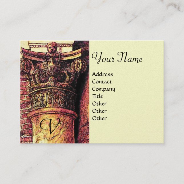 Tarjeta De Visita CLASSIC MONOGRAM 2 amarillo intenso, platino (Anverso)