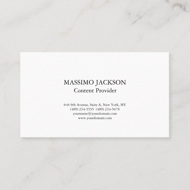 Tarjeta De Visita Classic Plain White Simple Professional Minimalist (Anverso)