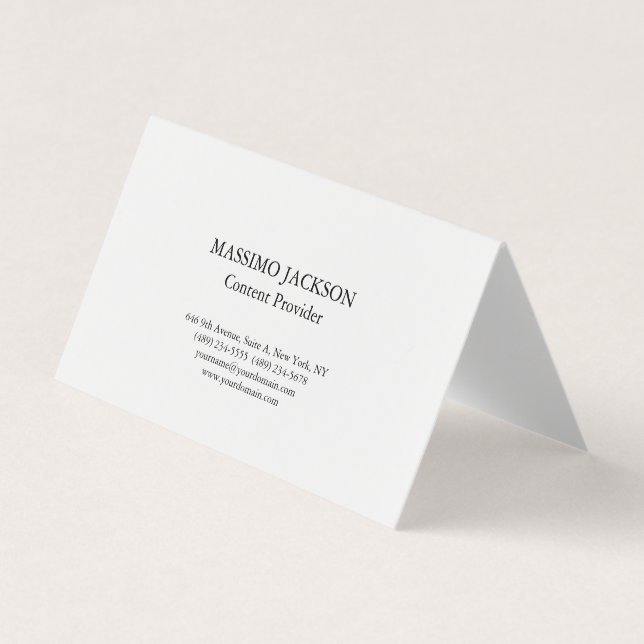 Tarjeta De Visita Classic Plain White Simple Professional Minimalist (Anverso)