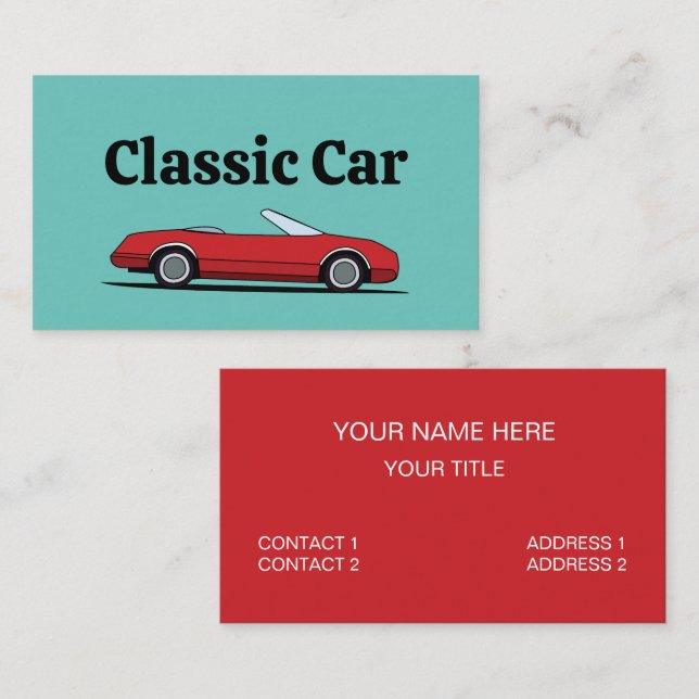 Tarjeta De Visita Classic Red Car Mechanic Automobile (Anverso / Reverso)