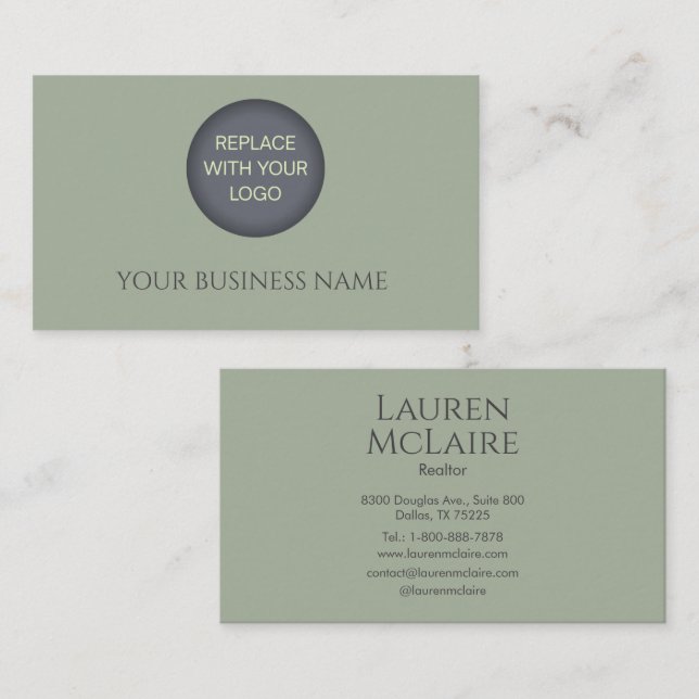 Tarjeta De Visita Classic Sage Green Business Branding Design (Anverso / Reverso)