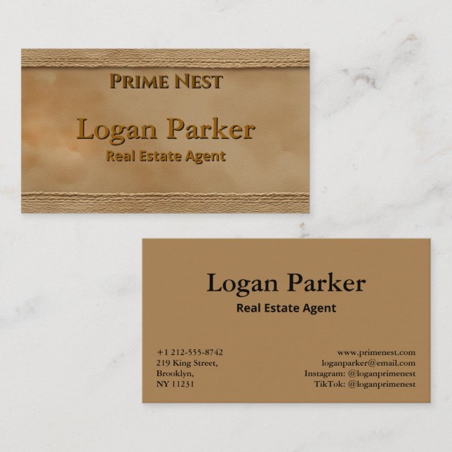 Tarjeta De Visita Classic Stitched Leather Real Estate Business Card (Anverso / Reverso)