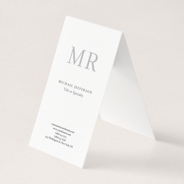 Tarjeta De Visita Classical Monogram Grey White Minimalist Plain (Anverso)